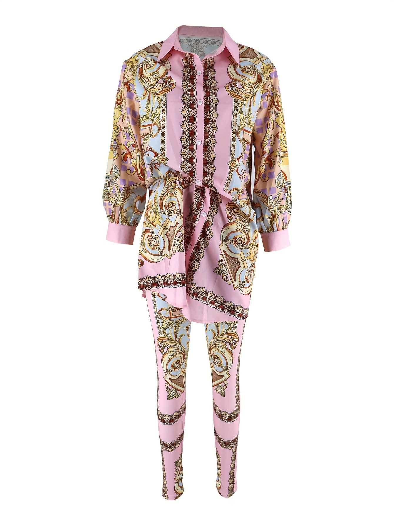 Women 2 Piece Set Ornate Print - огляд і ціна Shirt Camp Collar